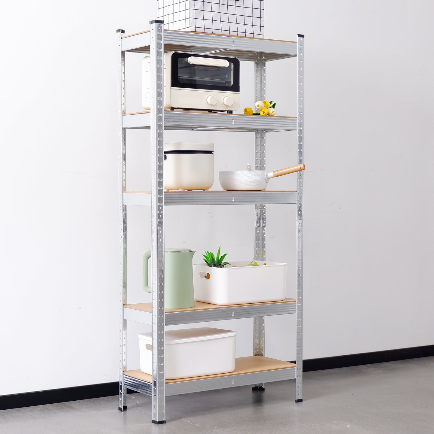 5-Tier Utility Shelves, Metal Storage Shelves Garage Shelving Unit Adjustable Garage Storage Shelves Storage Racks Heavy Duty Shed Shelving- Silver