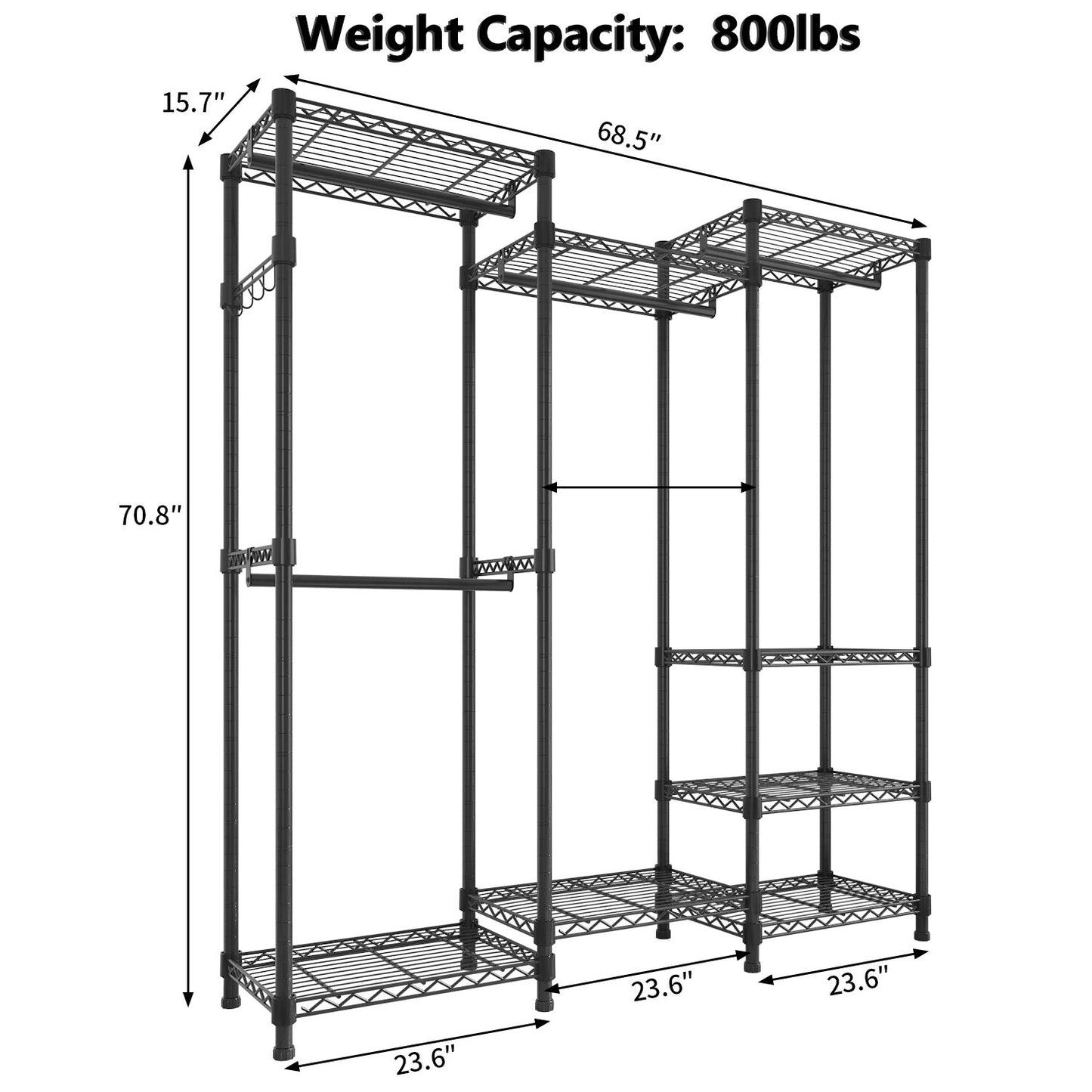 Wire Garment Rack Heavy Duty Clothes Rack，Closet Organizer Metal Garment Rack Portable Clothes Hanger Home Shelf  Fabric Drawers，Freestanding Closet Wardrobe，Black