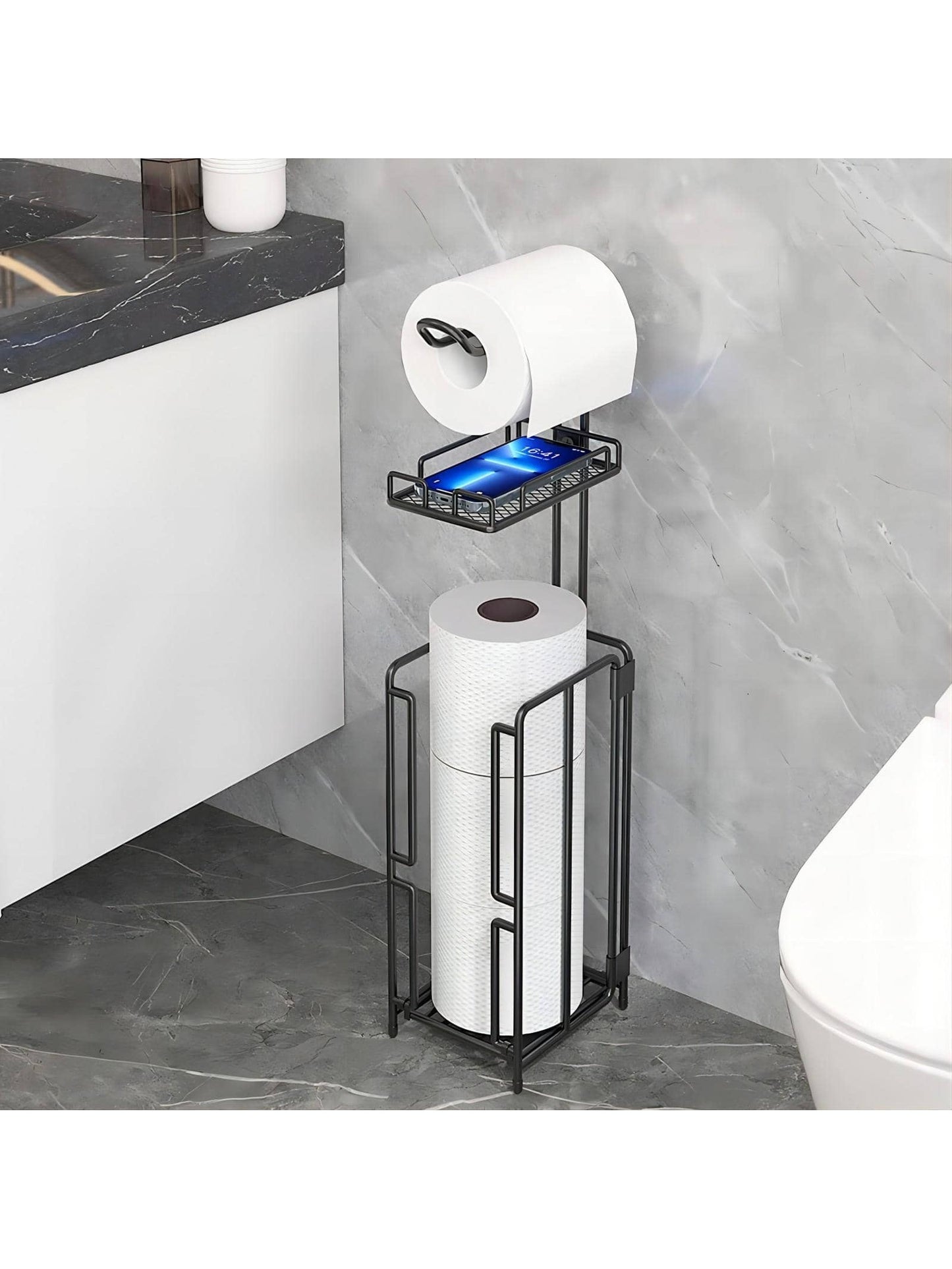 Toilet Paper Holder Stand, Bathroom Free Standing Toilet Tissue Paper Roll Holder