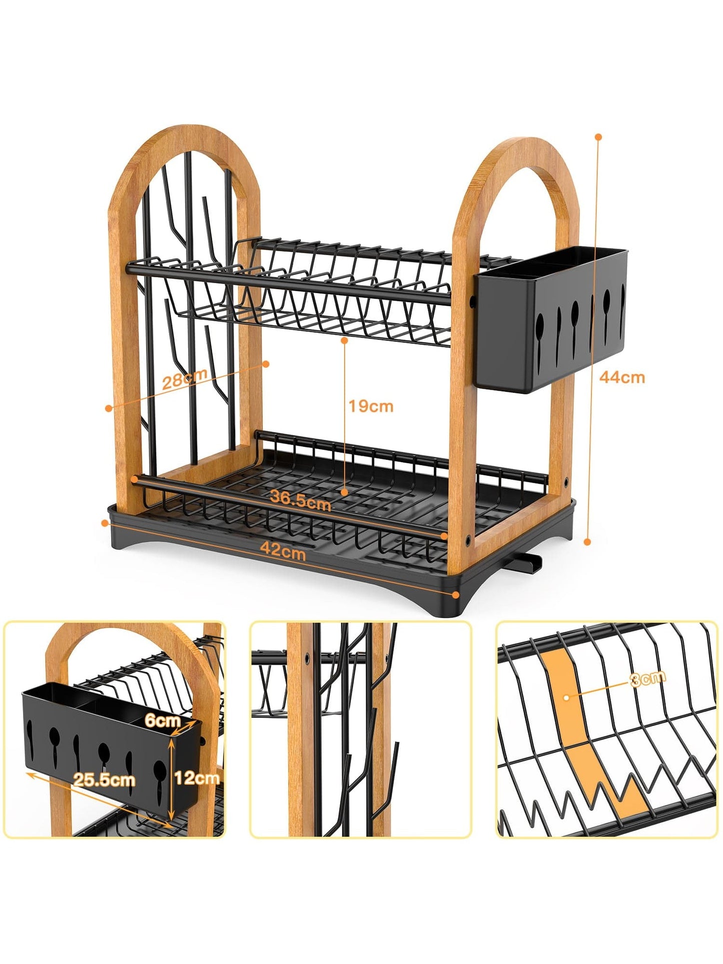 2-Tier Drying Dish Rack for Kitchen Counter, Kitchen Dishes Organizers, Drain Board Set Metal Black