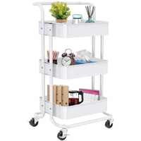 Rolling Cart with Wheels Bath Cart Organizer Cart Rolling Metal Tissue Cart Handle - White