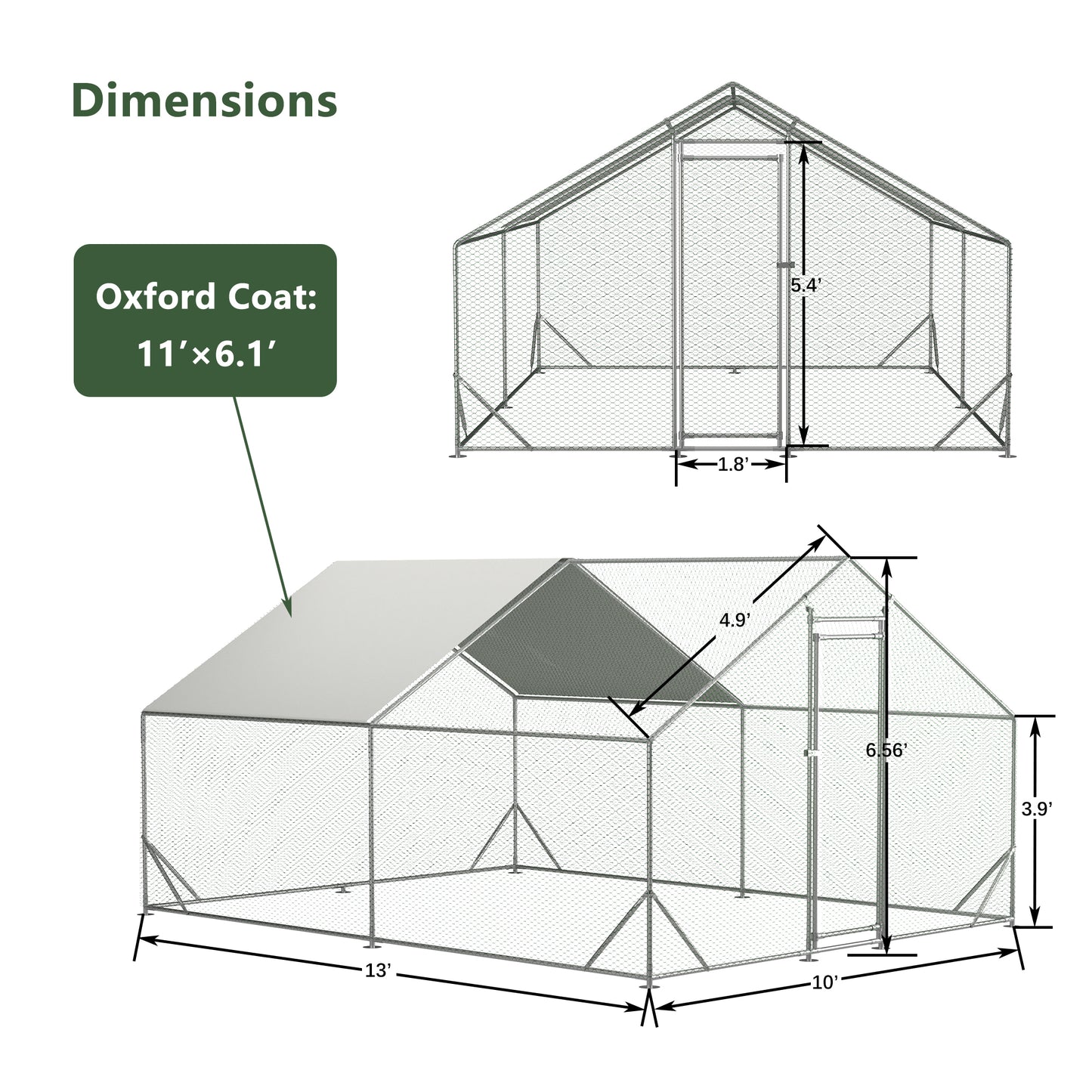 10 x 13ft Outdoor Large Metal Chicken Run Coop with 1 piece of Waterproof Cover, Garden Backyard Walk-in Hen Cage Poultry Pet Hutch for Farm Use