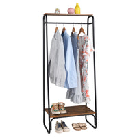 Clothes Rack with Wood Shelf, Freestanding Clothing Rack，Garment Rack, Standing Metal Sturdy Clothing Rack, Black