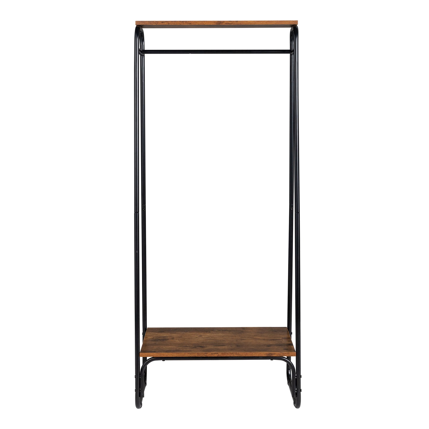 Clothes Rack with Wood Shelf, Freestanding Clothing Rack，Garment Rack, Standing Metal Sturdy Clothing Rack, Black