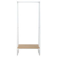 Clothes Rack with Wood Shelf, Freestanding Clothing Rack，Garment Rack, Standing Metal Sturdy Clothing Rack, White