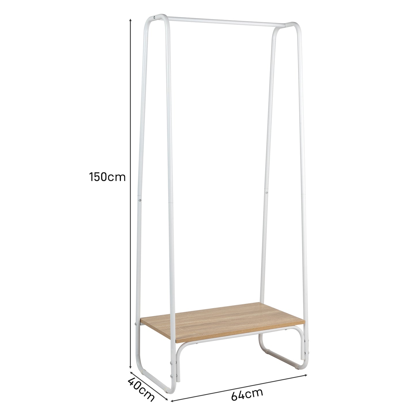 Clothes Rack with Wood Shelf, Freestanding Clothing Rack，Garment Rack, Standing Metal Sturdy Clothing Rack, White