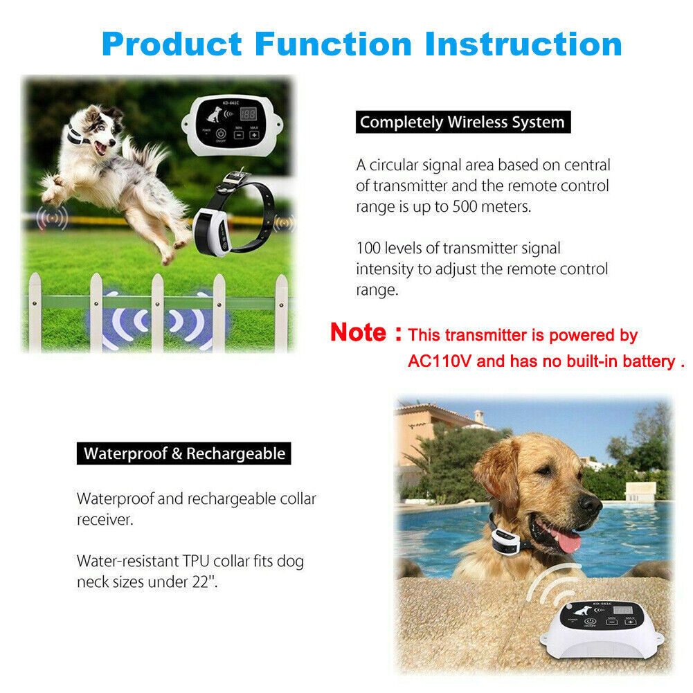 Wireless Electric Dog Fence Pet Containment System Shock Collars For 1 Dogs