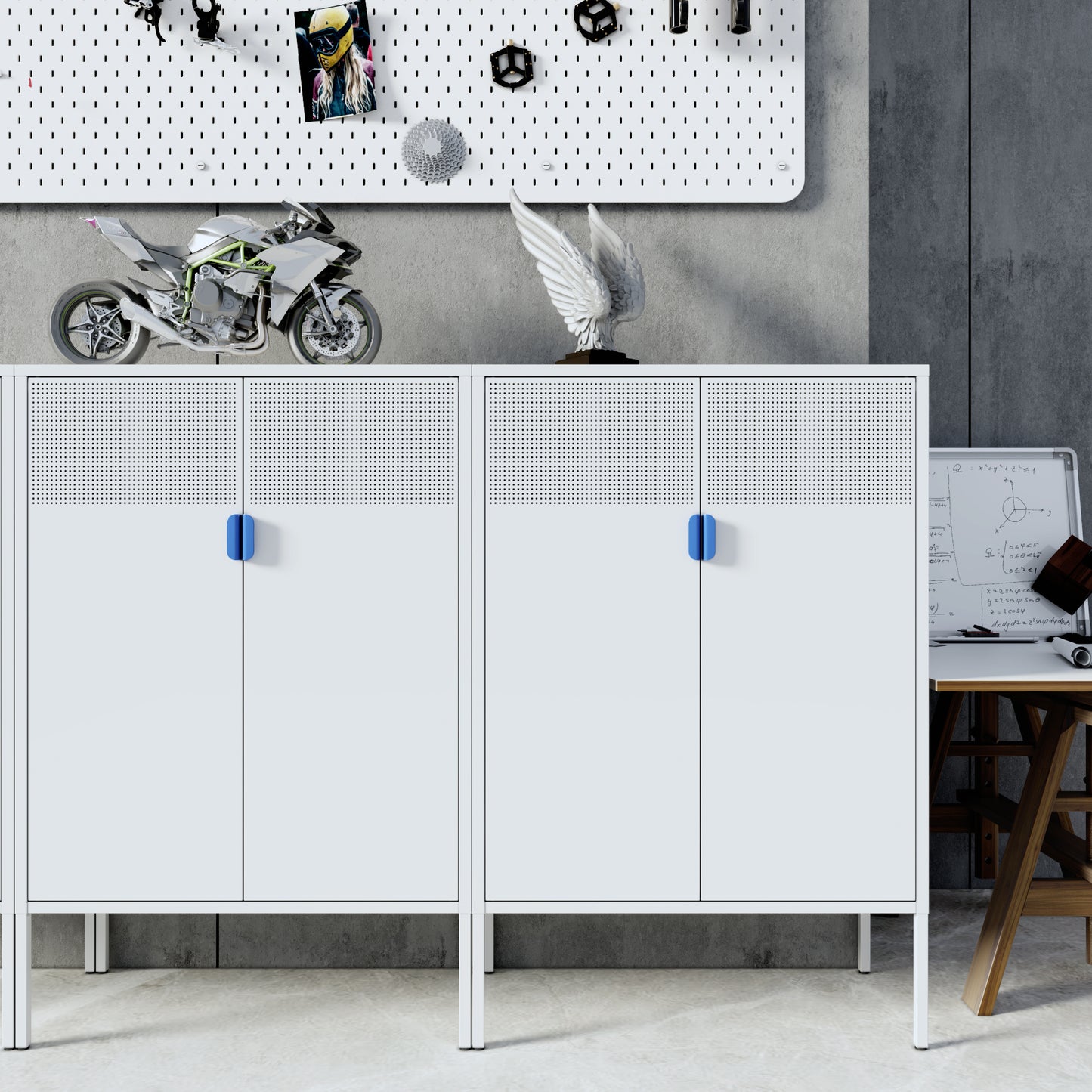 Metal Storage Locker Cabinet, Adjustable Shelves Free Standing Sideboard Steel Cabinets for Office,Home