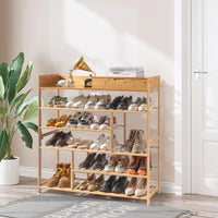 6-Layer Shoe Rack with 2 Drawers, Bamboo Color