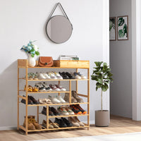 6-Layer Shoe Rack with 2 Drawers, Bamboo Color