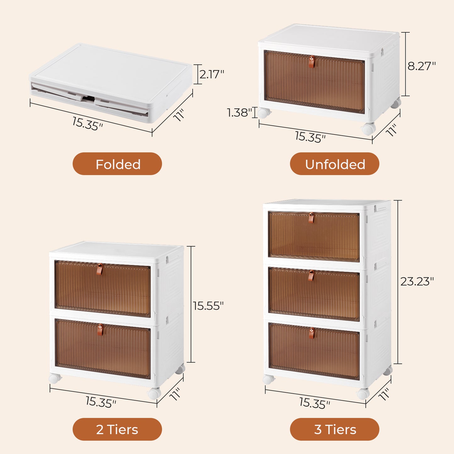 Folding Storage Bin，Storage Cabinet with Lids and Wheels-3 layers