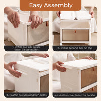 Folding Storage Bin，Storage Cabinet with Lids and Wheels-3 layers