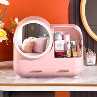 Joybos® Makeup Storage Organizer Box with Led Lighted Mirror Pink