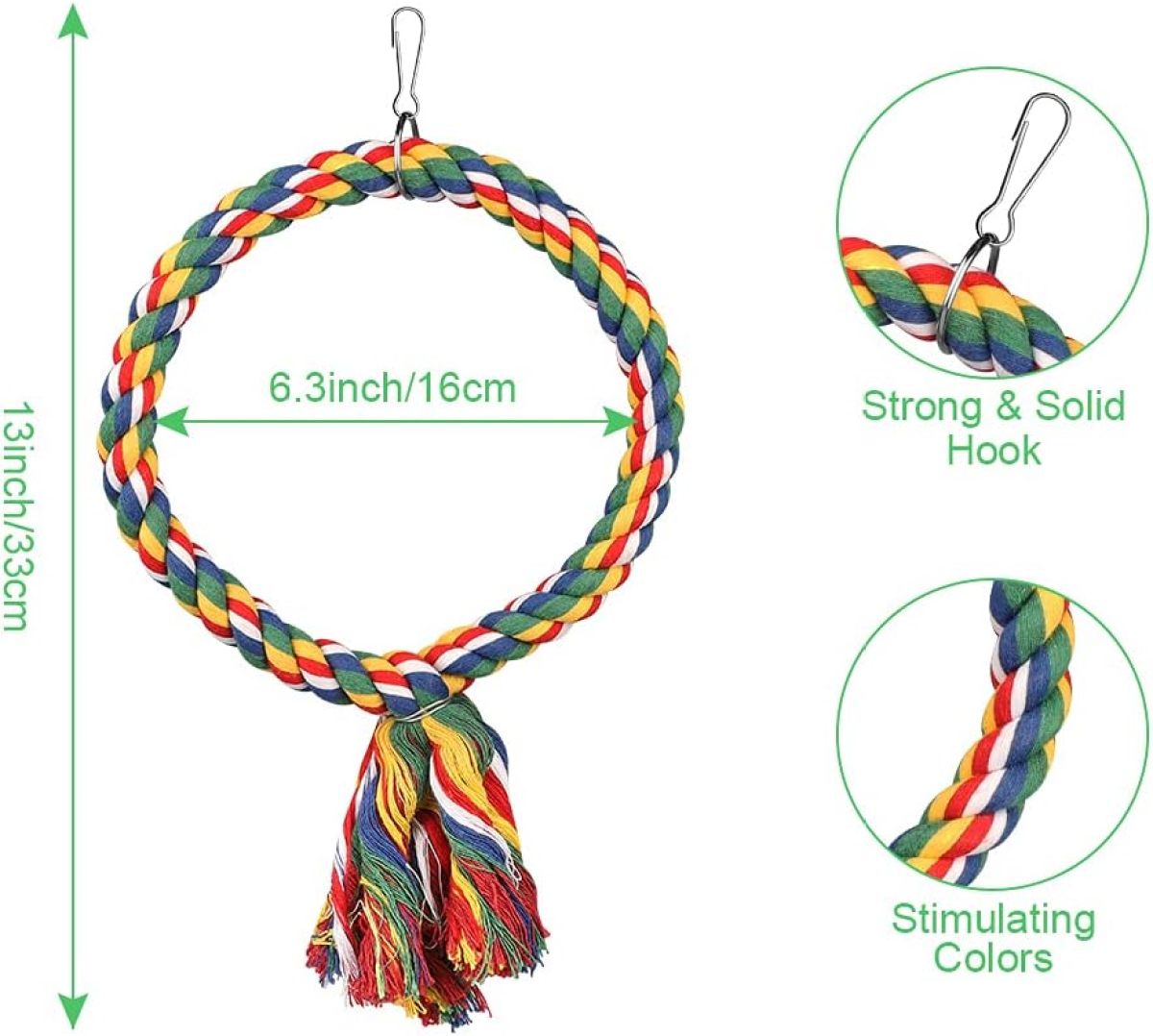 Bird Bungee Rope Bird Perches Stand Bird Colorful Adjustable Round & Rope Perch Bird Training Toys Bird Cage Exercise Accessories for Parakeets, Finches, Cockatiels, Conures, Macaws, Lovebirds (6 Pcs)