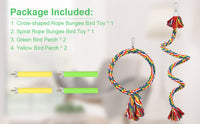 Bird Bungee Rope Bird Perches Stand Bird Colorful Adjustable Round & Rope Perch Bird Training Toys Bird Cage Exercise Accessories for Parakeets, Finches, Cockatiels, Conures, Macaws, Lovebirds (6 Pcs)