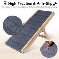 Dog Ramp, 32.6" Long and 11.8" Wide Wooden Folding Portable Pet Ramp, Adjustable from 10" to 19" with Non-Slip Traction Mat, Dog Ramps for Car, Bed, Couch, Rated for 30 LBS(Light Grey)