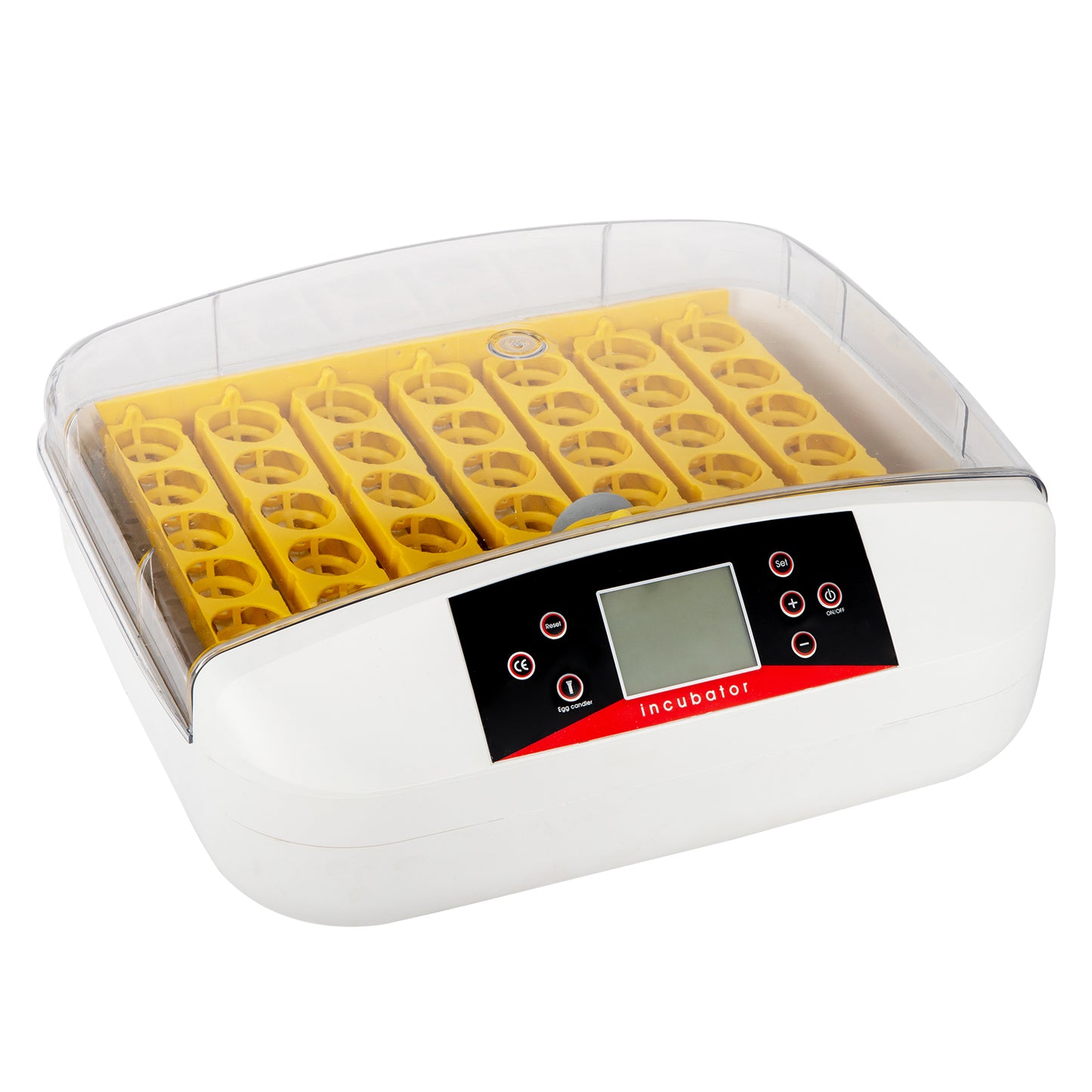 42-Egg Practical Fully Automatic Poultry Incubator with Egg Candler US Standard Yellow & & White & Transparent