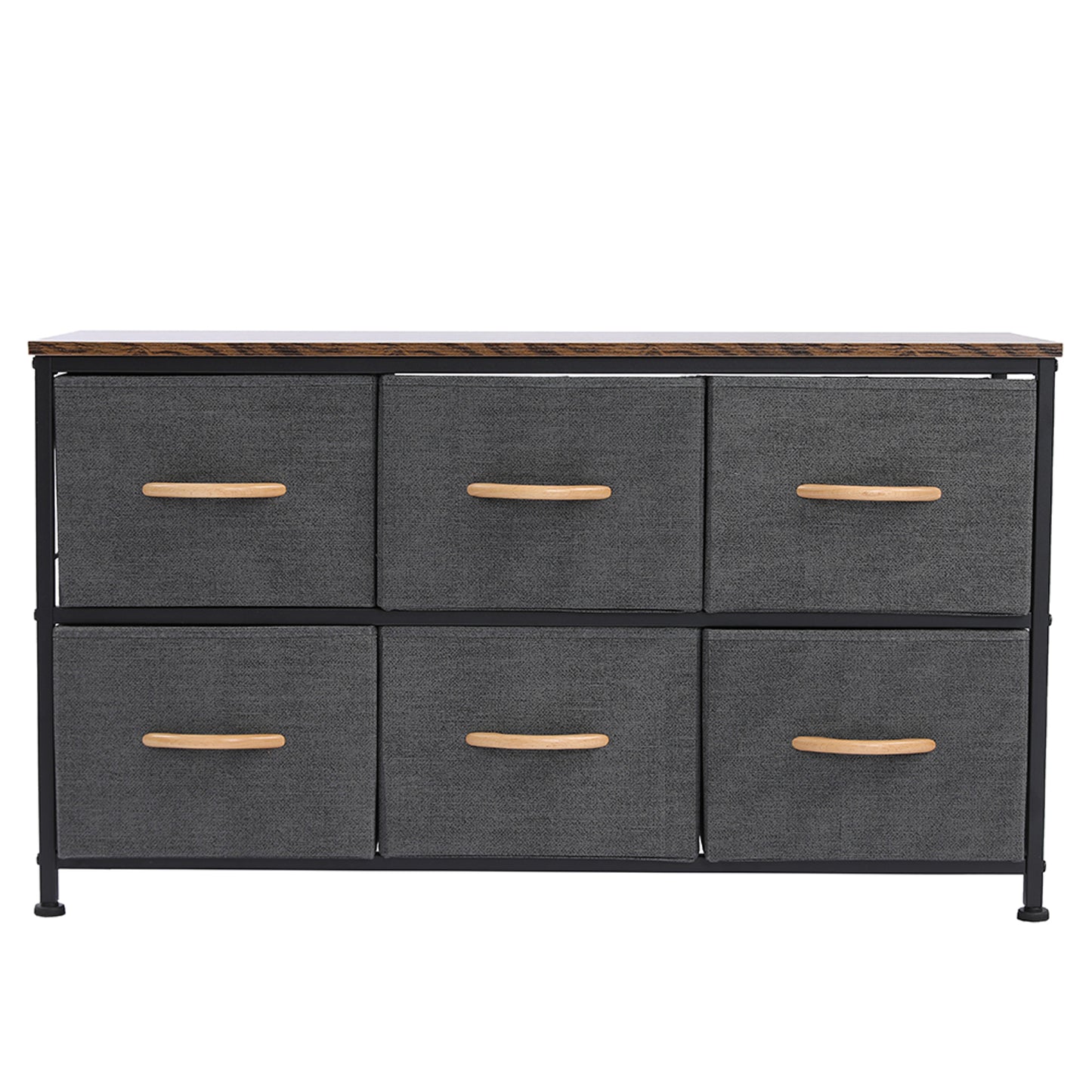 3-Tier Wide Drawer Dresser, Storage Unit with 6 Easy Pull Fabric Drawers and Metal Frame, Wooden Tabletop for Closets, Nursery, Dorm Room, Hallway,Gray