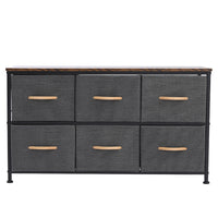 3-Tier Wide Drawer Dresser, Storage Unit with 6 Easy Pull Fabric Drawers and Metal Frame, Wooden Tabletop for Closets, Nursery, Dorm Room, Hallway,Gray