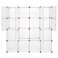 Modular Closet Organizer Plastic Cabinet, 16 Cube Wardrobe Cubby Shelving Storage Cubes Drawer Unit, DIY Modular Bookcase Closet System Cabinet with Doors for Clothes, Shoes, Toys, White