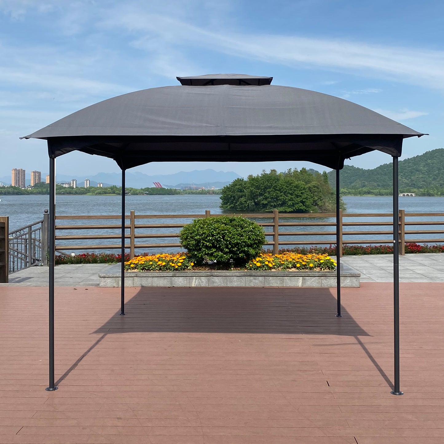 10 x 10 Ft Outdoor Patio Garden Gazebo Canopy With Curtains,Grey Top