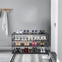 Simple Assembly 4 Tier Shoe Rack Detachable Non-Woven Waterproof Fabric Shoe Organizer Tower Space Saver Stackable Storage Shelf (Black)