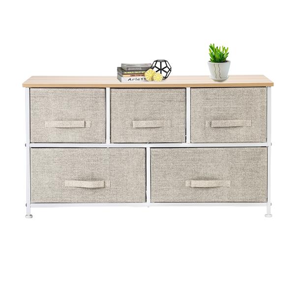 2-Tier Wide Closet Dresser, Nursery Dresser Tower With 5 Easy Pull Fabric Drawers And Metal Frame, Multi-Purpose Organizer Unit For Closets, Dorm Room, Living Room, Hallway, Linen/Natural