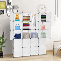 20 Cube Organizer Stackable Plastic Cube Storage Shelves Design Multifunctional Modular Closet Cabinet with Hanging Rod White