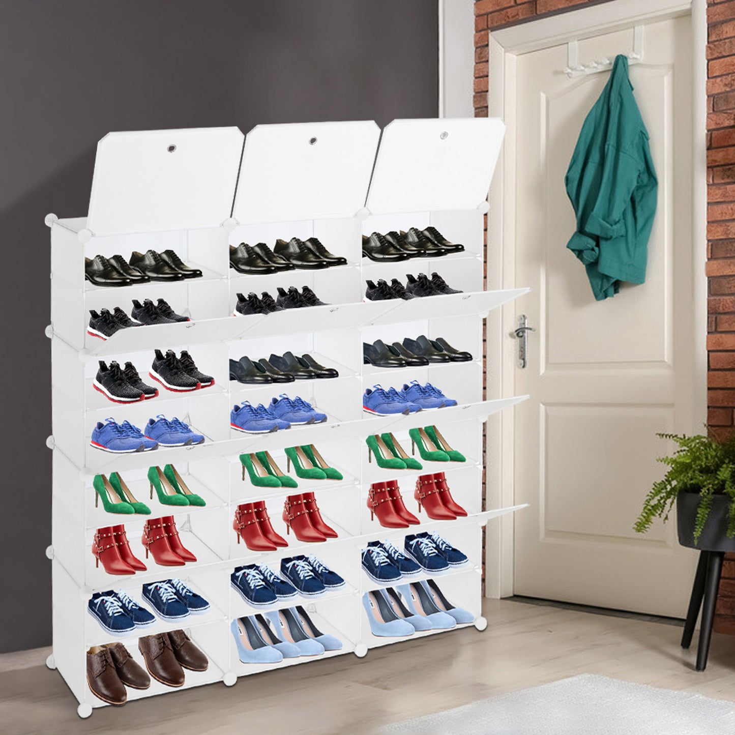 8-Tier Portable 48 Pair Shoe Rack Organizer 24 Grids Tower Shelf Storage Cabinet Stand Expandable for Heels, Boots, Slippers, White