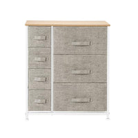 Dresser with 7 Drawers - Furniture Storage Tower Unit for Bedroom, Hallway, Closet, Office Organization - Steel Frame, Wood Top, Easy Pull Fabric Bins, Linen / Natural