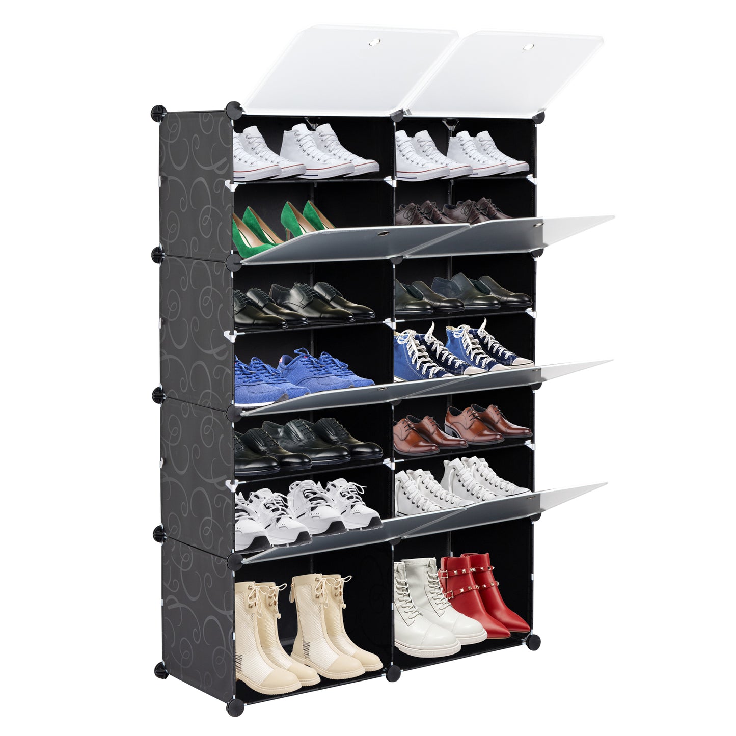 7-Tier Portable 28 Pair Shoe Rack Organizer 14 Grids Tower Shelf Storage Cabinet Stand Expandable for Heels, Boots, Slippers, Black