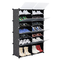 7-Tier Portable 28 Pair Shoe Rack Organizer 14 Grids Tower Shelf Storage Cabinet Stand Expandable for Heels, Boots, Slippers, Black