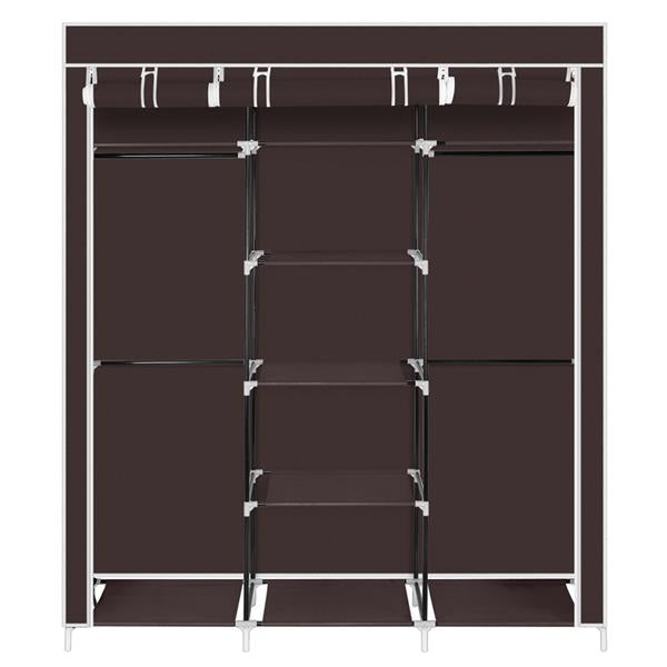 69" Portable Clothes Closet Non-Woven Fabric Wardrobe Double Rod Storage Organizer Dark Brown