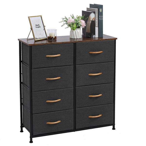 4-Tier Wide Drawer Dresser, Storage Unit with 8 Easy Pull Fabric Drawers and Metal Frame, Wooden Tabletop for Closets, Nursery, Dorm Room, Hallway,Gray