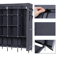 67" Clothes Closet Portable Wardrobe Clothes Storage Rack 12 Shelves 4 Side Pockets Gray