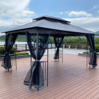 13x10 Outdoor Patio Gazebo Canopy Tent With Ventilated Double Roof And Mosquito net,Gray Top