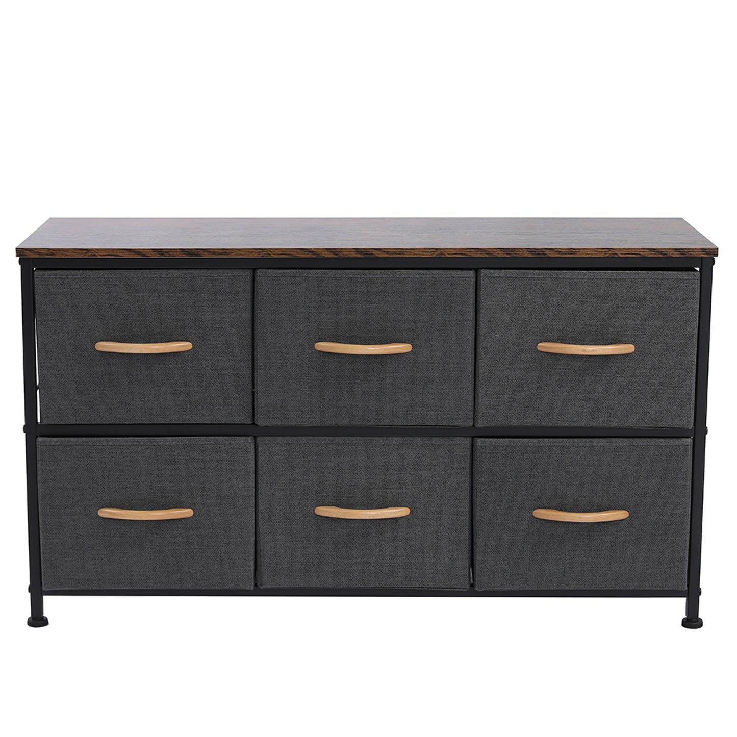 3-Tier Wide Drawer Dresser, Storage Unit with 6 Easy Pull Fabric Drawers and Metal Frame, Wooden Tabletop for Closets, Nursery, Dorm Room, Hallway,Gray