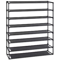 Simple Assembly 8 Tier Shoe Rack Detachable Non-Woven Waterproof Fabric Shoe Organizer Tower Space Saver Stackable Storage Shelf (Black)