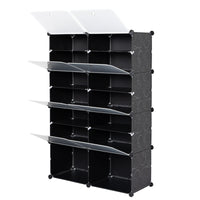 7-Tier Portable 28 Pair Shoe Rack Organizer 14 Grids Tower Shelf Storage Cabinet Stand Expandable for Heels, Boots, Slippers, Black