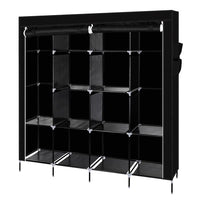 67" Clothes Closet Portable Wardrobe Clothes Storage Rack 12 Shelves 4 Side Pockets Black