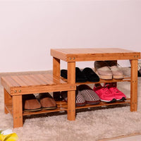 90cm Strip Pattern Tiers Bamboo Stool Shoe Rack for Kids Wood Color