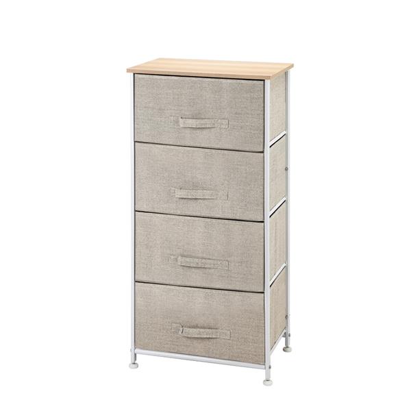 4-Tier Dresser Tower, Fabric Drawer Organizer With 4 Easy Pull Drawers With Metal Frame,Wooden Tabletop For Living Room, Closet, Linen/Natural