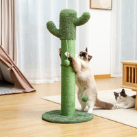 Cactus Cat Tree Cat Scratcher with Sisal Scratching Post and Interactive Dangling Ball For Indoor Cats Green