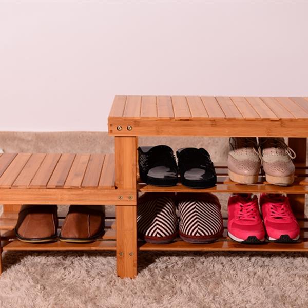 90cm Strip Pattern Tiers Bamboo Stool Shoe Rack for Kids Wood Color