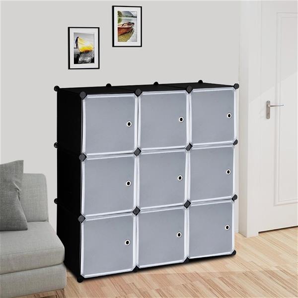 9-Cube DIY Plastic Closet Cabinet, Modular Book Shelf Organizer Units, Storage Shelving with Doors