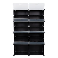 7-Tier Portable 28 Pair Shoe Rack Organizer 14 Grids Tower Shelf Storage Cabinet Stand Expandable for Heels, Boots, Slippers, Black