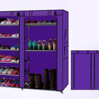 Fashionable Room-saving 12 Lattices Dual Rows Non-woven Fabric Shoe Rack Purple