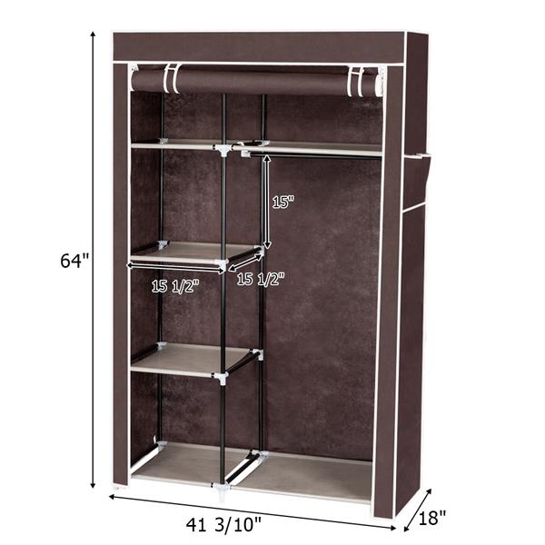 64" Portable Closet Storage Organizer Wardrobe Clothes Rack with Shelves Dark Brown