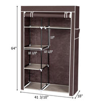 64" Portable Closet Storage Organizer Wardrobe Clothes Rack with Shelves Dark Brown