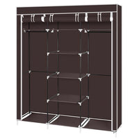 69" Portable Clothes Closet Non-Woven Fabric Wardrobe Double Rod Storage Organizer Dark Brown